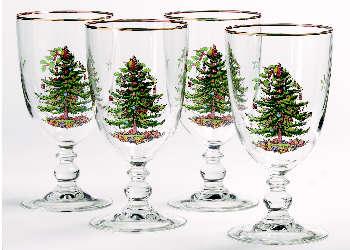 Spode Christmas Tree Pedestal Goblets Set Of 4