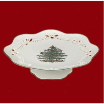 Spode Christmas Tree Piercwd Scalloped Cake Stand