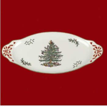 Spode Christmas Tree Pierced Handlled Large dish