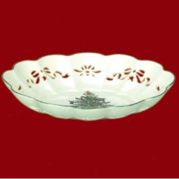 Spode Christmas Tree Pierced Oval Fluted Dish