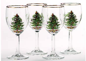 Spode Christmas Tree Wine Glasses Set Of 4