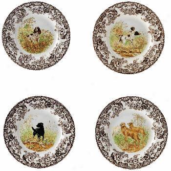 Spode Woodland Hunting Dogs Set Of 4 Plates