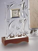 Waterford Crystal Bamboo Large Clock With Wooden Base