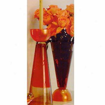 Waterford Evolution Red And Amber Candlestick / Va