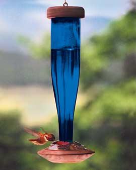 Blue Glass Hummingbird Feeder