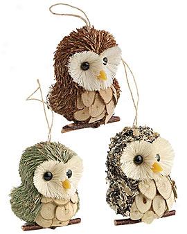 Owl Ornaments, Set Of 3