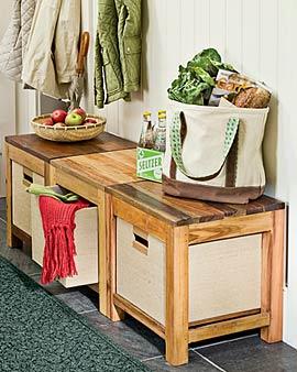 Reclaimed Wood Stool With Storage Basket