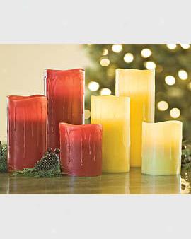 Triple Led Pillars, Set Of 3, Cranberry