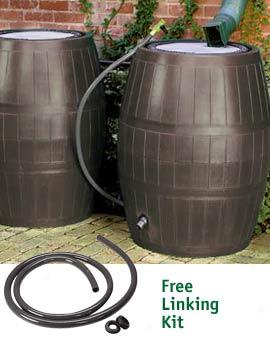 Two Rain Barrels With Linking Kit, Green