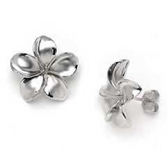 14k White Gold Plumeria Earrings