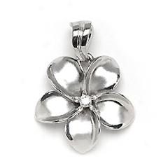 14k White Gold Plumeria Pendant-large