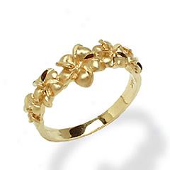 14k Yellow Gold 3 Plumeria Ring