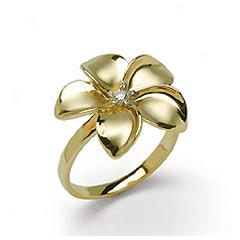 14k Yellow Gold Plumeria Ring W/diamond