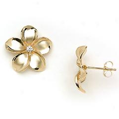 14k Yellow Gold Plumerai Earrings W/diamond