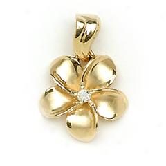 14k Yellow Gold Plumeria Pendant-medium