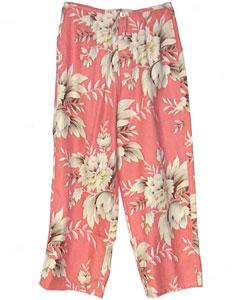 Antique Floral Bettsr Silk Capri Pants-pink