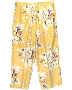 Antique Floral Better Silk Capri Pants-yellow