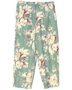 Antique Floral Better Silk Capri Pants-seagreen