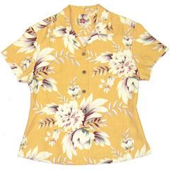 Antique Floral Superiority Silk Camp Blouse-yellow