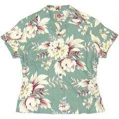 Antique Floral Better Silk Camp Blouse-seagreen