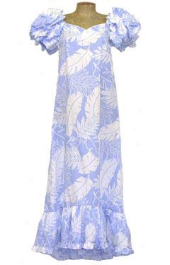 Banana Leaf Jungle Shirred Sleeve Muu Muu-blue