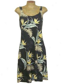 Bird Of Paradise Palm Silhouette Short Bias Cut Slip Dress-black