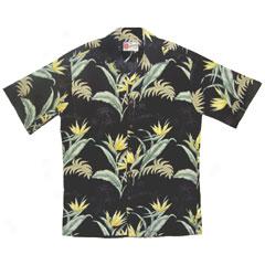 Bird Of Paradise Palm Silhouette Aloha Shirt-black