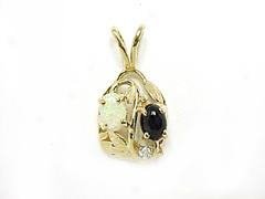 Black Coral & Opal Cabochon Pendant