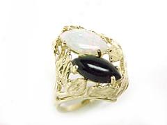 Black Coral & Opal Marquis Ring