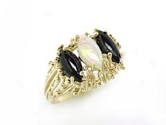 Black Coral Ring With Opal