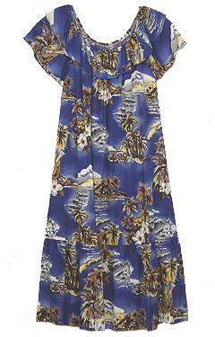 Blue Hawaii Ruffle Neck Short Muu Muu