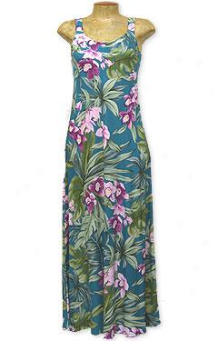 Cascading Orchid Long Slip Dress- Turquoise