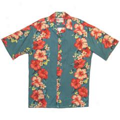 Christmas Hibiscus Panel Aloha Shirt-spruce