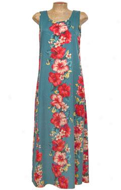 Christmas Hibiscus Panel Compendious Sleeveless Shift Dress-spruce