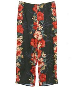 Christmaa Hibiscus Panel Zip-front Capri Pants-black