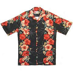 Christmas Hibiscus Panel Aloha Shirt-black