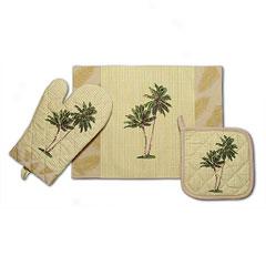 Coconut Palm Oven Mitt, Potholder And Placemat