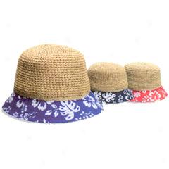 Crocheted Hat With Hawaiian Print Brim