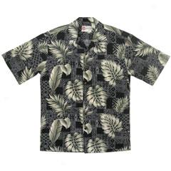 Fern Tapa Aloha Shirt-black