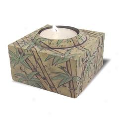 Green Fossil Bamboo Handpainted Tealight Holder