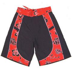 Hawaiian Hibiscus Panel Microfiber Boardshorts-black