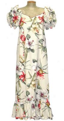 Hibiscus Bamboo Shirred Sleeve Muu Muu