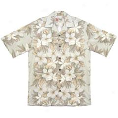 Hibiscus Orchid Panel Aloha Shirt-beige