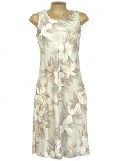 Hibiscus Orchid Panel Bias Cut Dress-beige