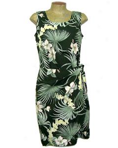 Hibiscus Palms Sarong Dress-black