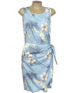 Hibiscs Palms Sarong Dress-blue