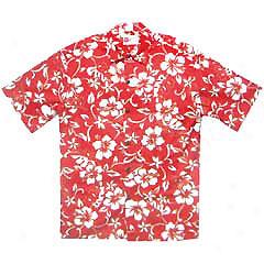 Hibiscus Pareo Aloha Shirt - Red