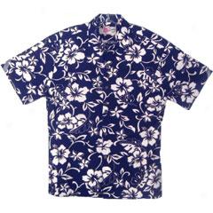 Hibiscus Pareo Aloha Shirt - Navy
