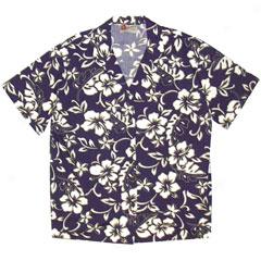 Hibiscus Pareo Camp Blouse-navy