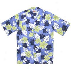 Hibiscus Plumeria Pareo Aloha Shirt-blue